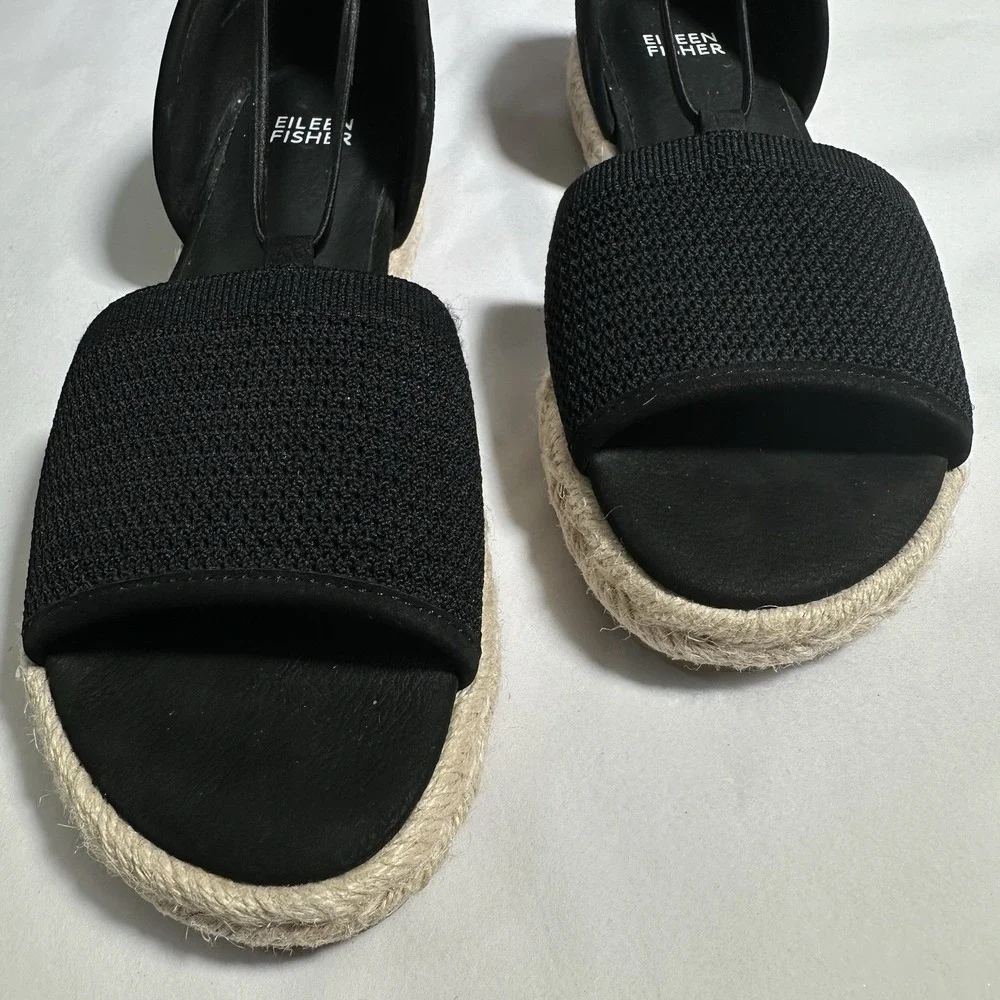 Eileen Fisher Mews Mesh‎ Slip On Espadrille Sandals Women's Sz 7.5 Black Elastic